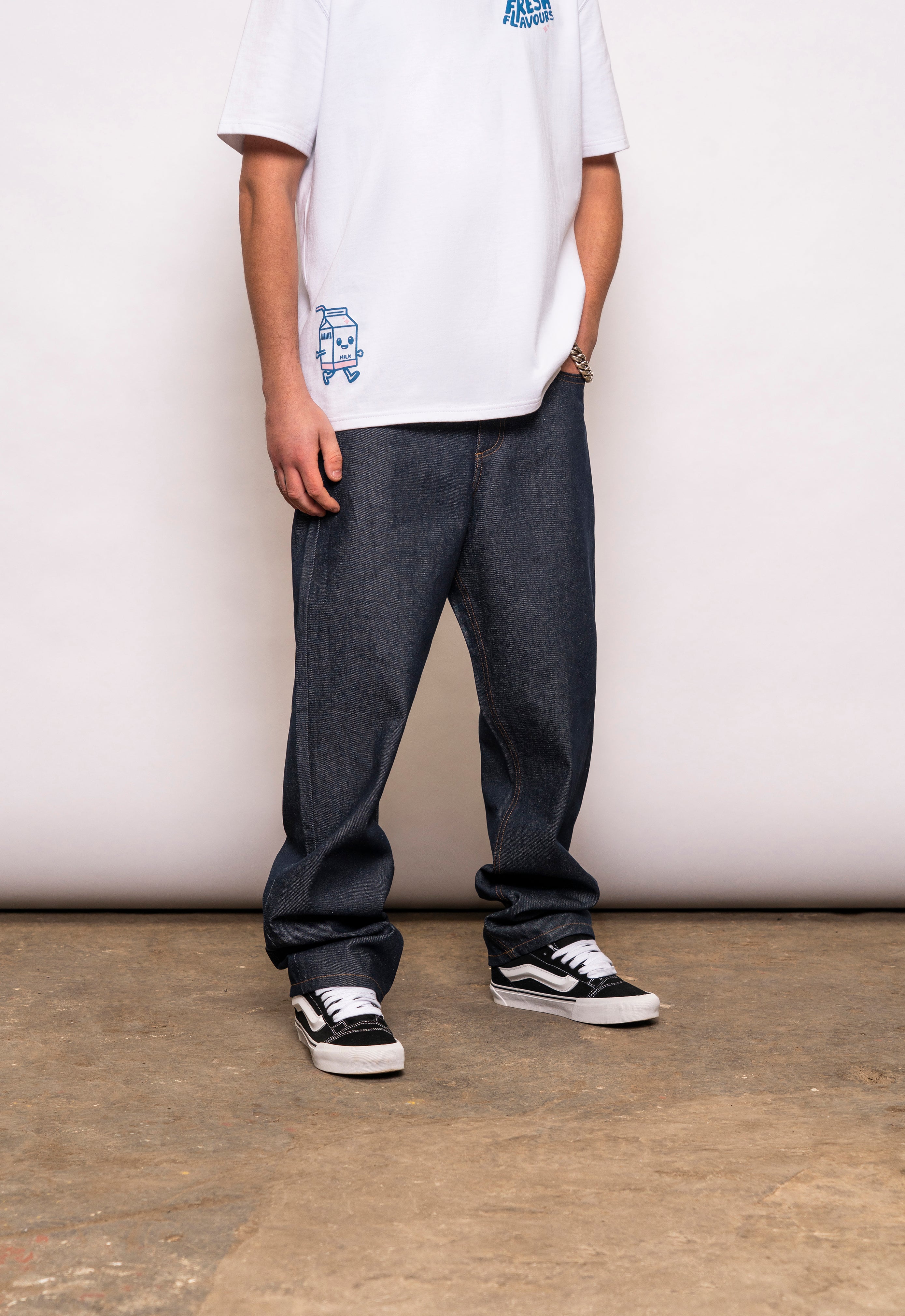 INDIGO RAW JEAN PRINTED