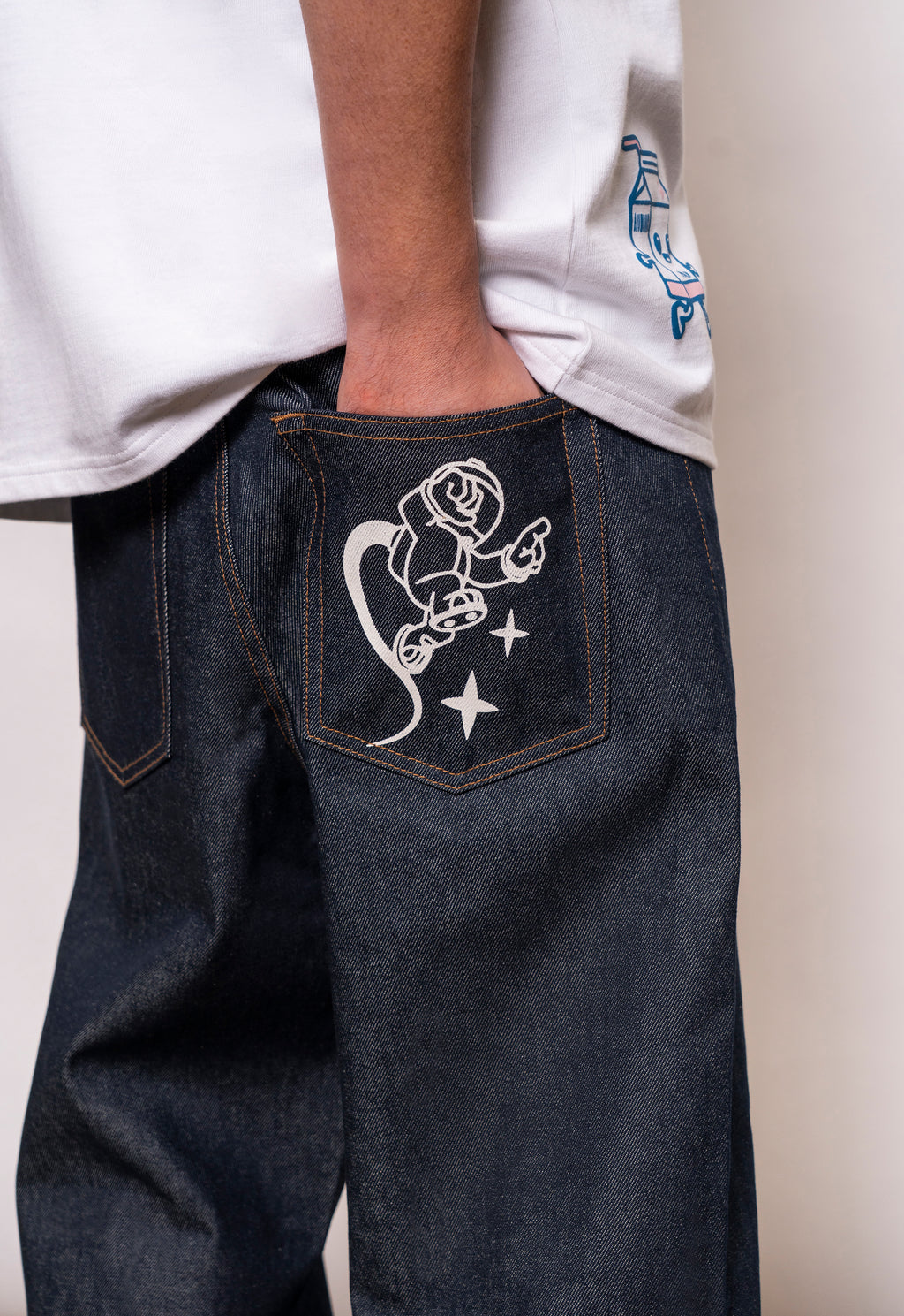 INDIGO RAW JEAN PRINTED