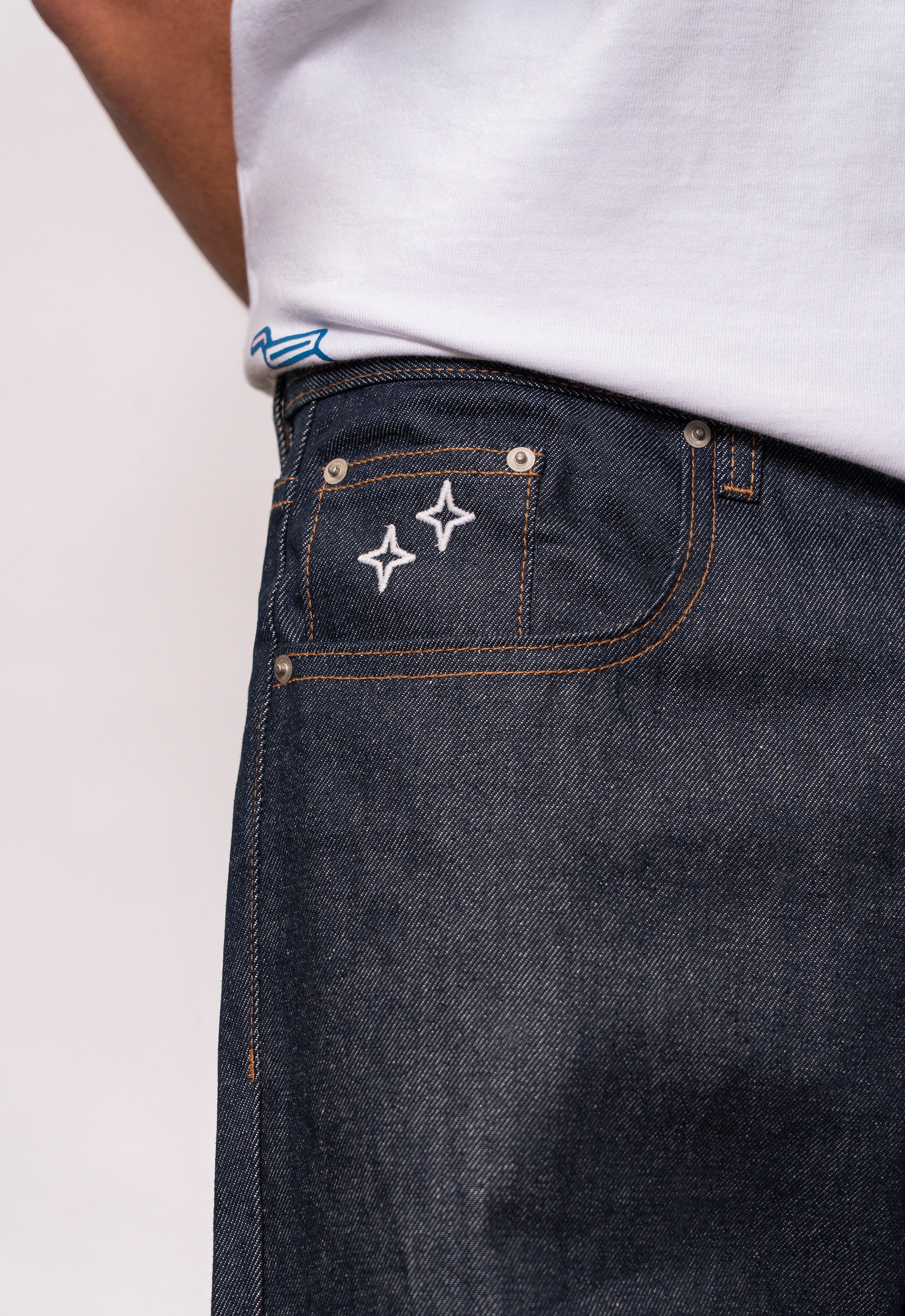 INDIGO RAW JEAN PRINTED