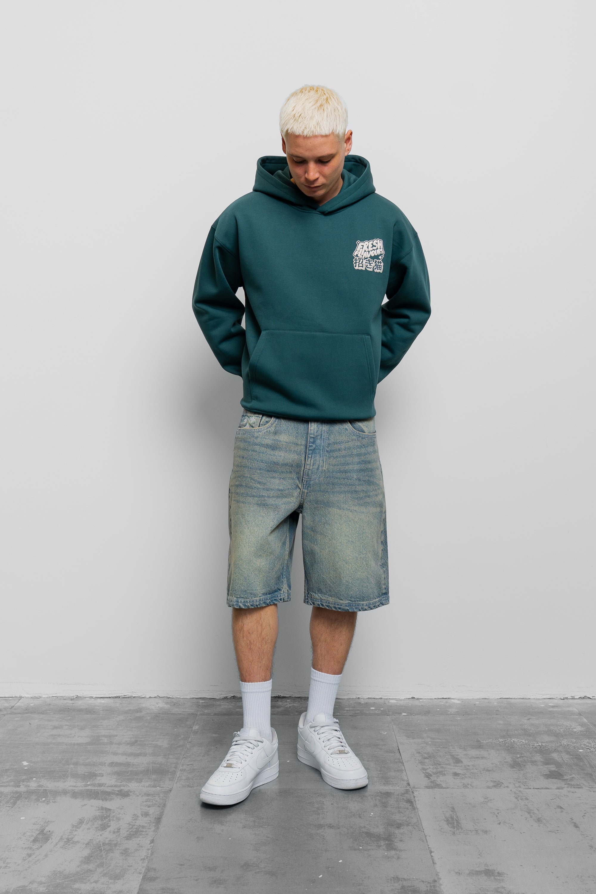 EMBOSSED BLUE DENIM SHORT