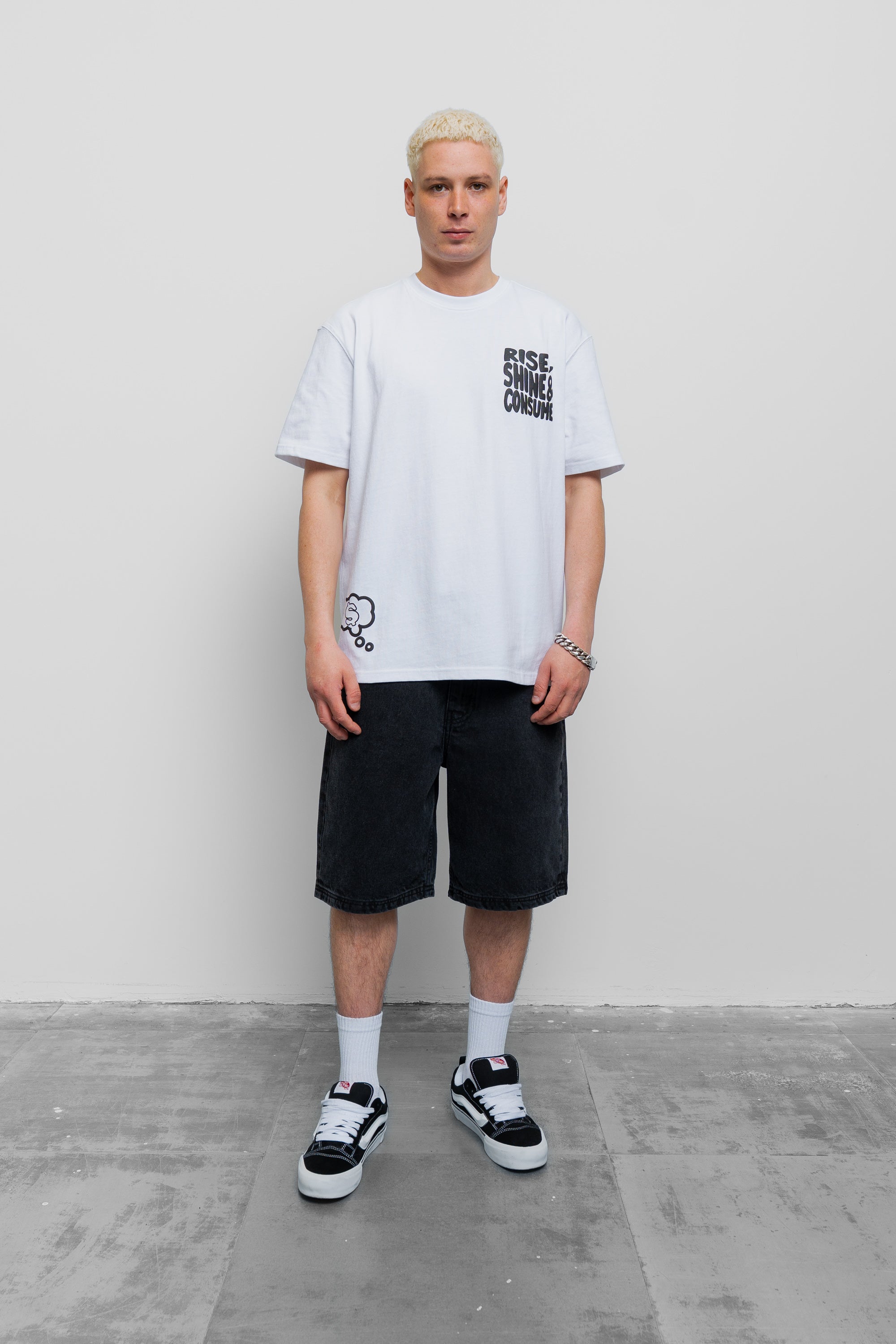EMBOSSED BLACK DENIM SHORT