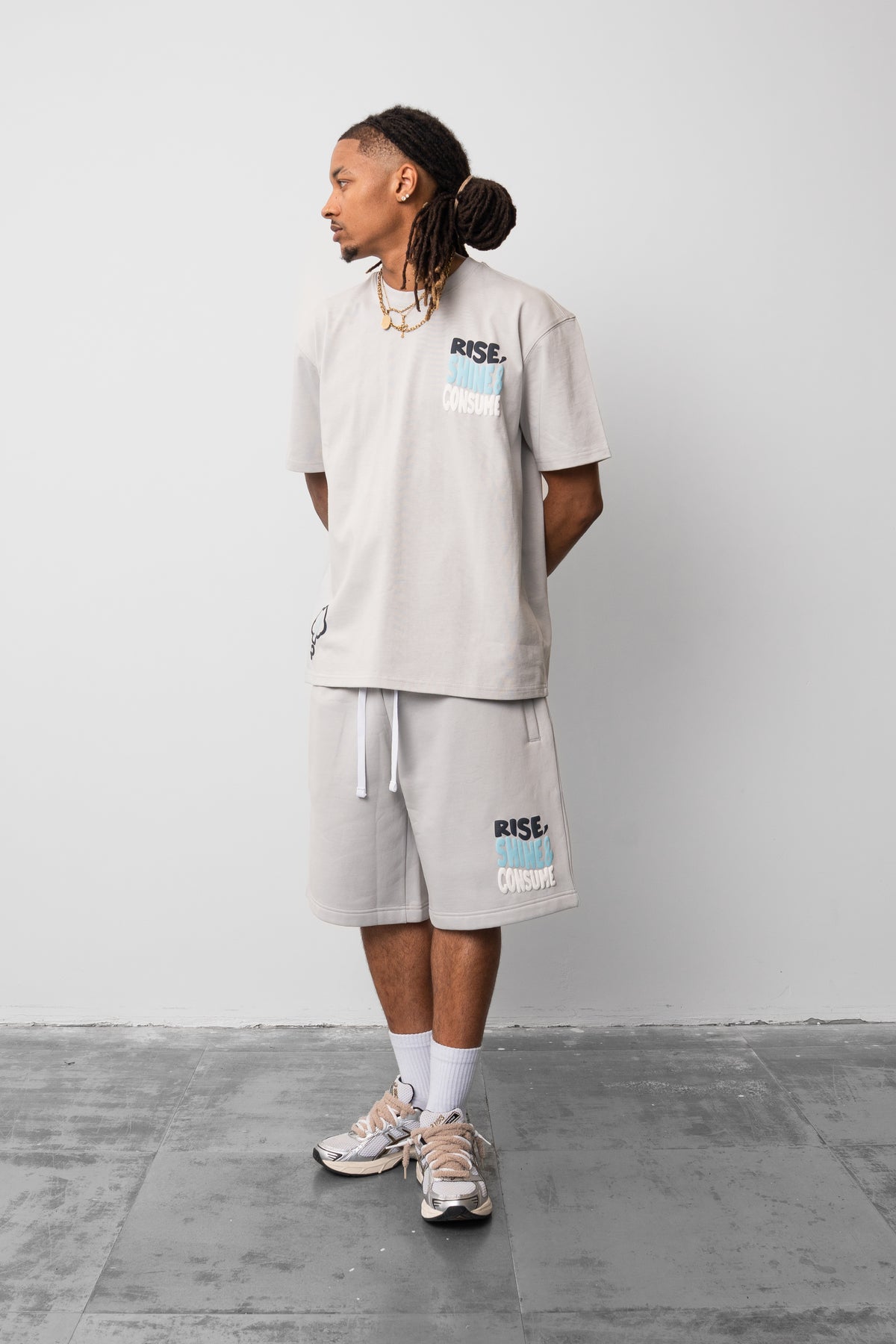 Rise, Shine & Consume T-Shirt - Grey/Blue