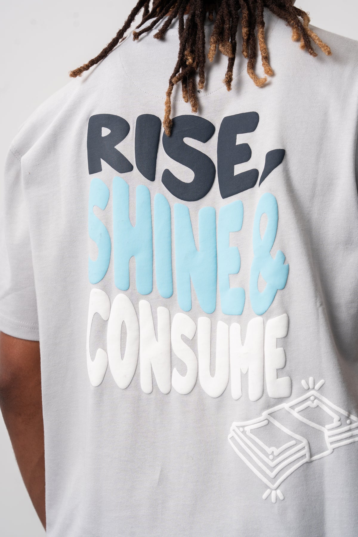 Rise, Shine & Consume T-Shirt - Grey/Blue